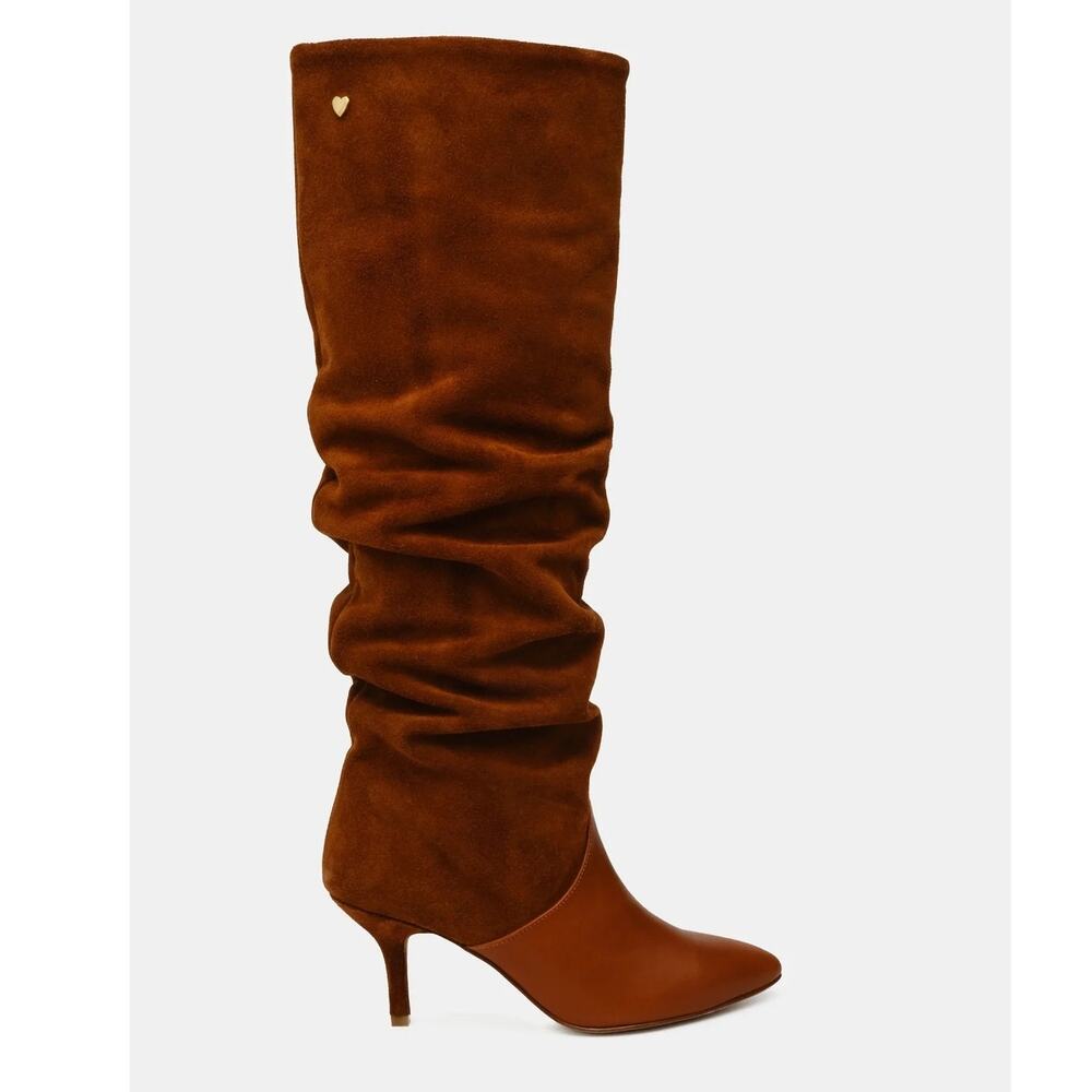 [Fabienne Chapot] Slouchy Brown Suede Pointed Toe Kitten Heel Boots NWT Size 10